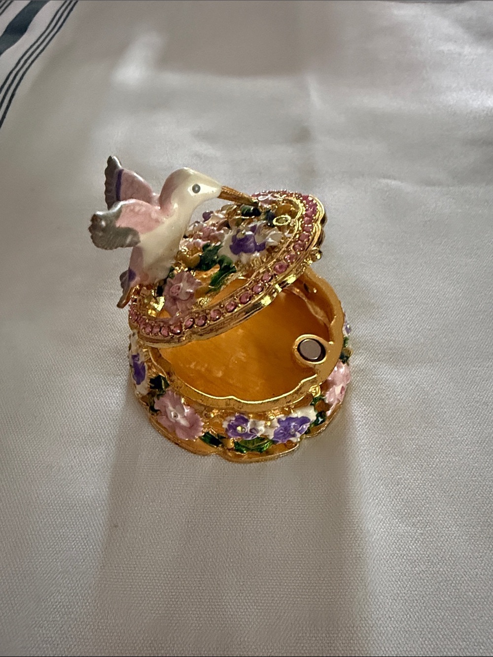 Decorative Pink and Gold Bird Trinket jewelry ring Box